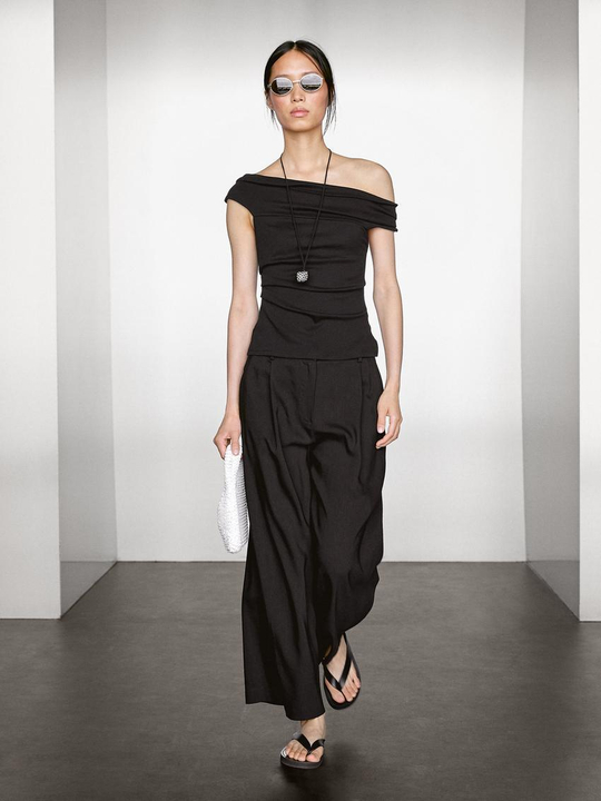 Massimo Dutti Драпированный топ, черный