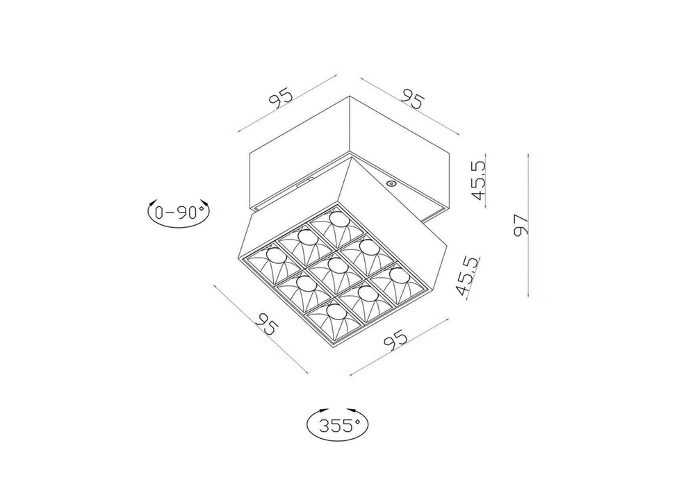 Donolux Led св-к накладной,11Вт, L95хW95хH97мм, 812Лм, 24°, 3000К, IP20, Ra &gt;90 белый/черный,блок питания в комплекте dl18153sq9w1wb