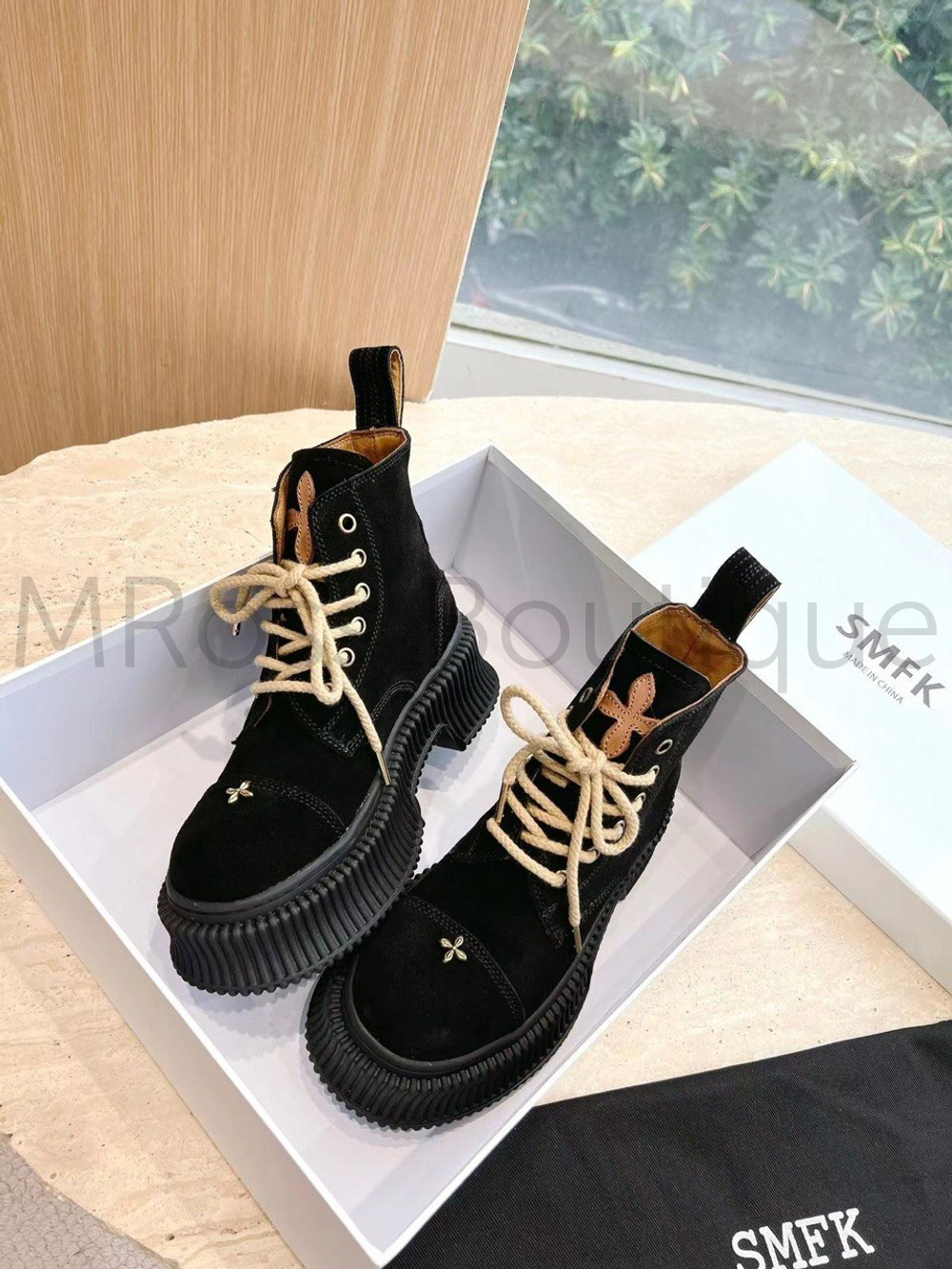 Женские черные ботинки на толстой подошве SMFK Compass Gingerbread Desert премиум класса