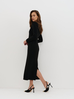 Платье с воротником-стойкой, черное