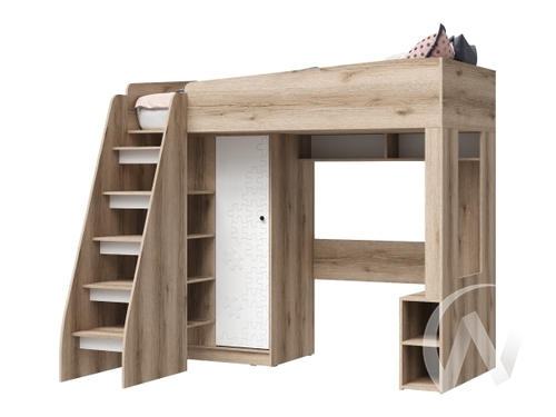 Кровать-чердак КР-02 Детская Киви (дуб делано/супермат белый)