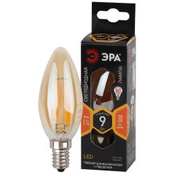 Лампа светодиодная ЭРА F-LED B35-9W-827-E14 gold 9Вт филамент свеча золотистая теплый белый Е14 | Филаментные декоративные