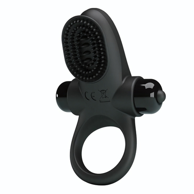 Черное эрекционное виброкольцо в клиторальной щеточкой Vibrant Penis Ring II (Цвет: черный)