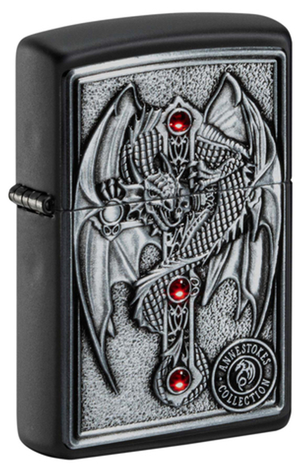 Зажигалка Zippo Winged Dragon Cross с покрытием Black Matte, латунь/сталь, чёрная, 38x13x57 мм