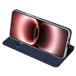 Чехол книжка из кожи синего цвета для Vivo X300 Ultra, серия Skin Pro Series от Dux Ducis