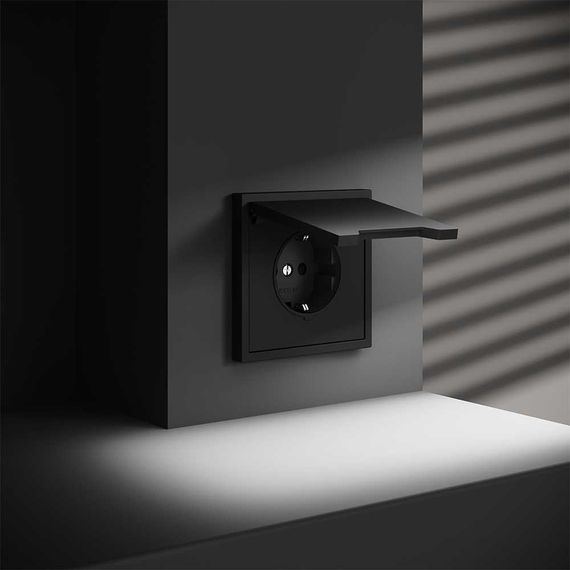 Розетка встраиваемая Voltum S70 с заземлением, защитными шторками и крышкой 16А, (черный матовый) VLS040308