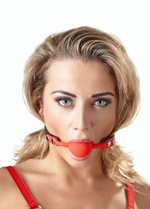 Силиконовый кляп-шар на чёрных ремешках Red Gag silicone (Цвет: красный с черным)