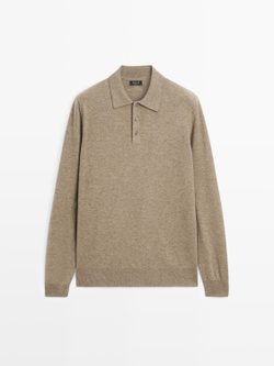 Massimo Dutti Свитер из смесовой шерсти с воротником поло, хаки