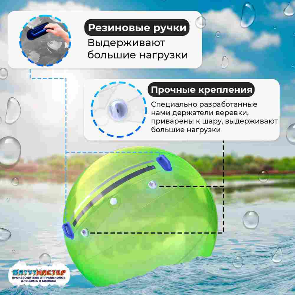 Аттракцион Водный шар ПВХ «Зелёный» 1,8*1,8*1,8 м
