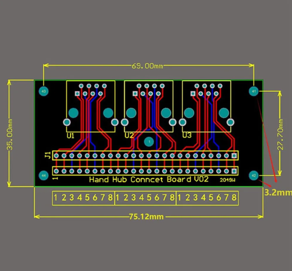 Плата коммутации RJ45 (гнездо), без пайки, 8-контактный пружинный терминал