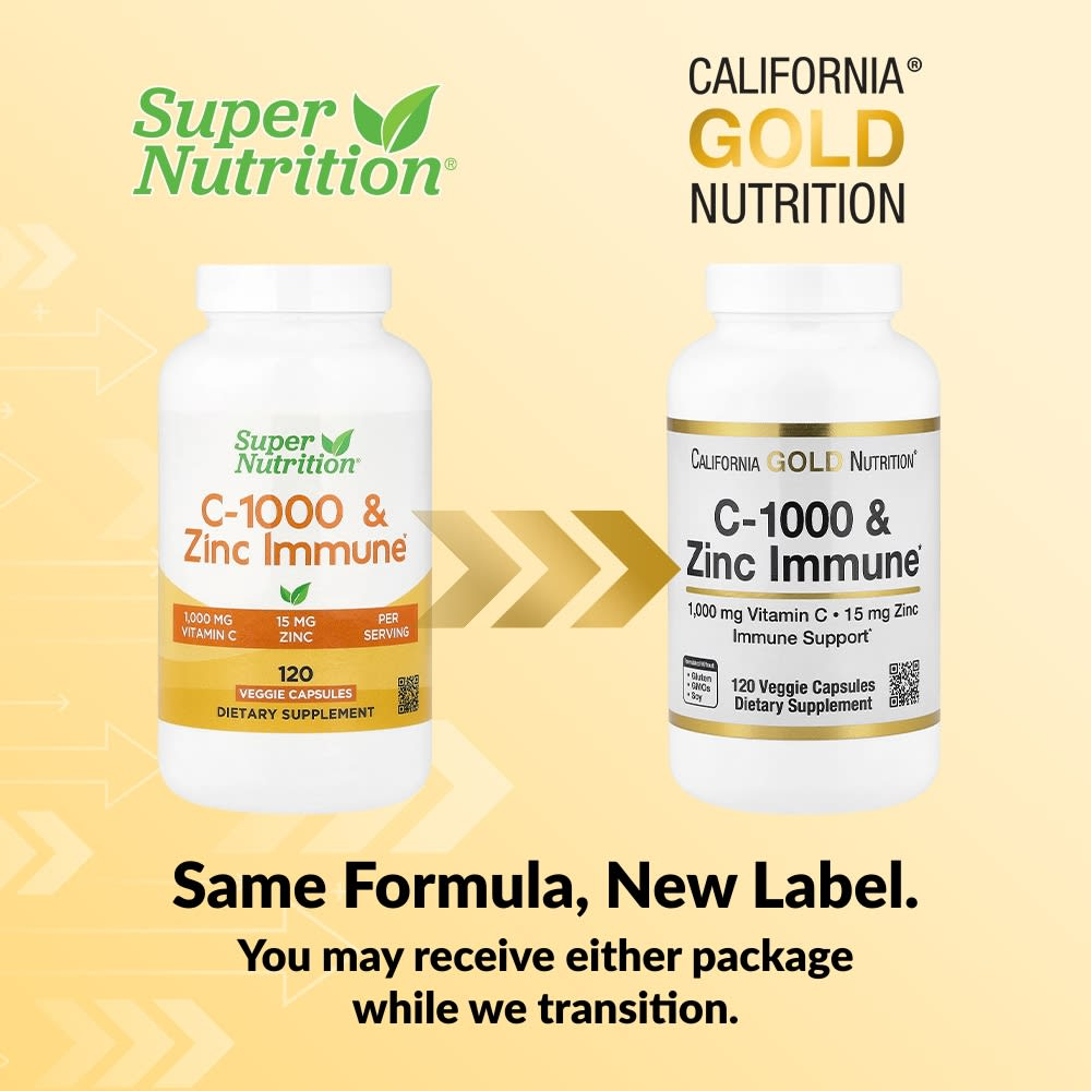 California Gold Nutrition, добавка для укрепления иммунитета C-1000 с цинком, 120 растительных капсул