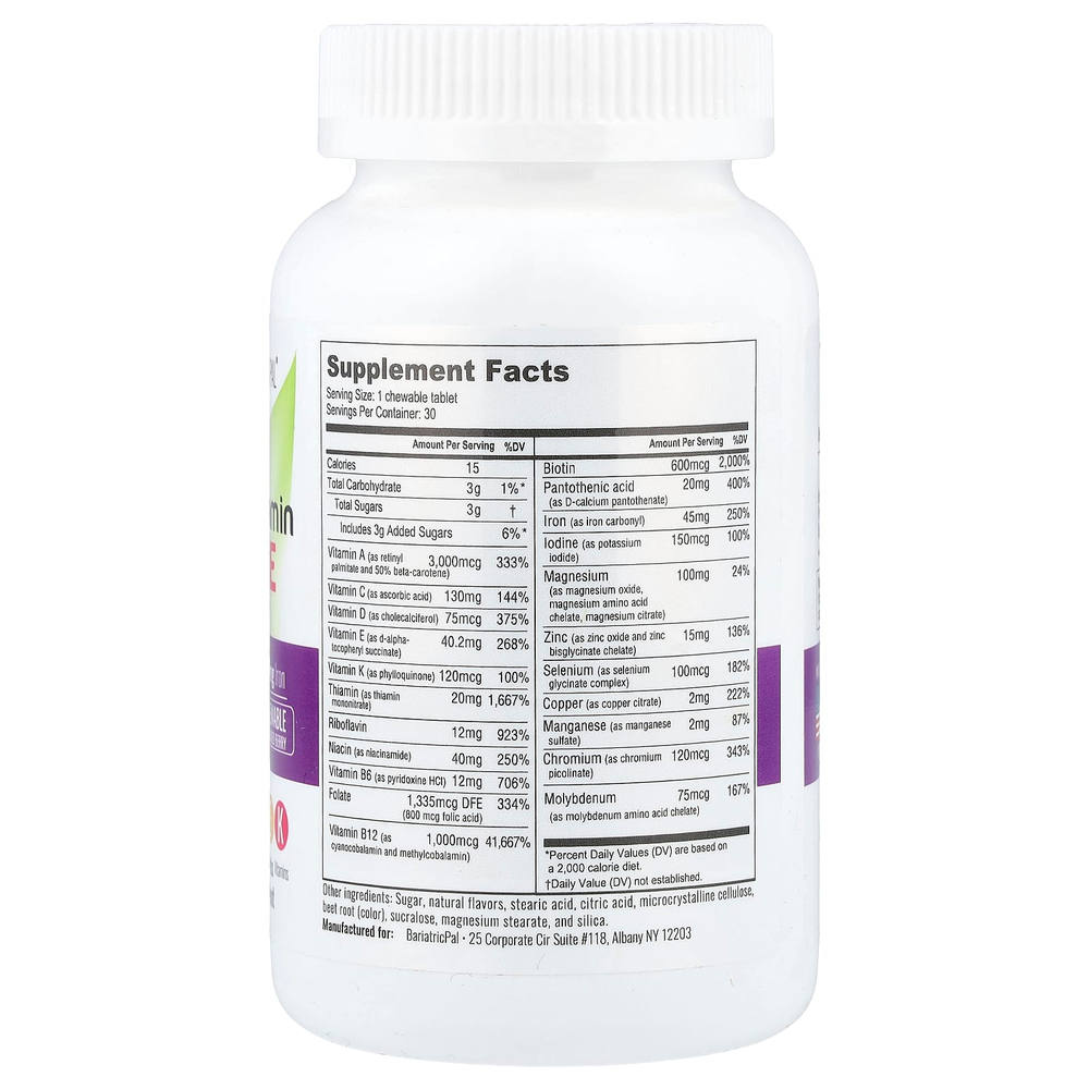 BariatricPal, Multivitamin One, мультивитаминный комплекс, ягодное ассорти, 30 жевательных таблеток