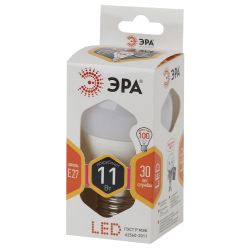 Лампа светодиодная ЭРА STD LED P45-11W-827-E27 11Вт шар теплый белый свет Е27 | Лампы cветодиодные Шар (G/P)