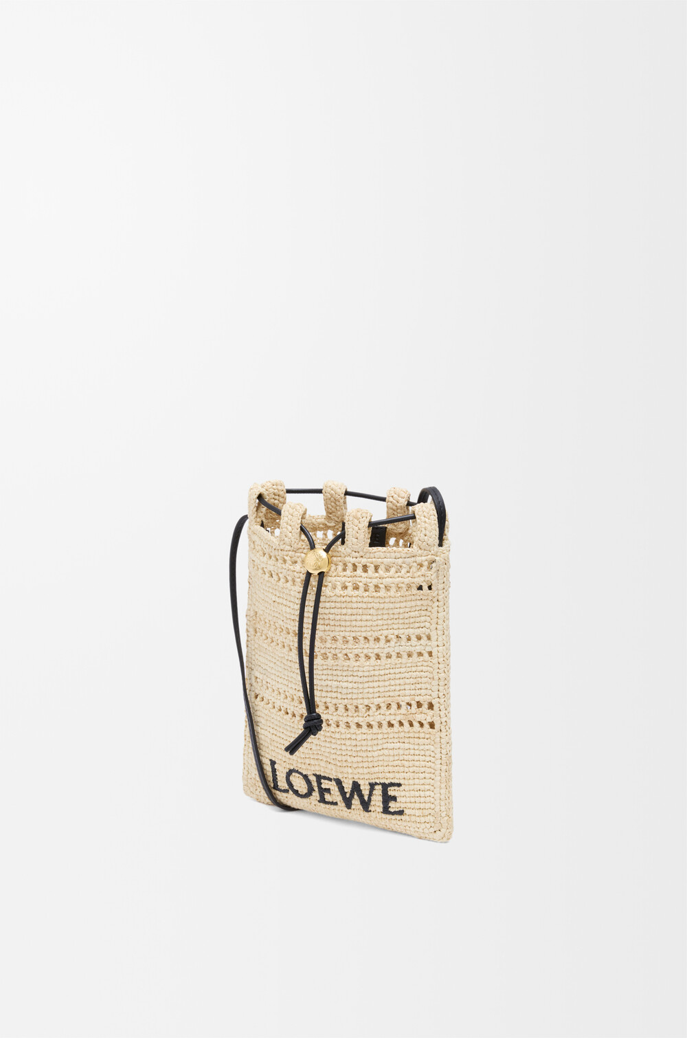 Loewe Сумка-мешок Patch Crochet на шнурке из телячьей кожи и рафии, натуральный/черный