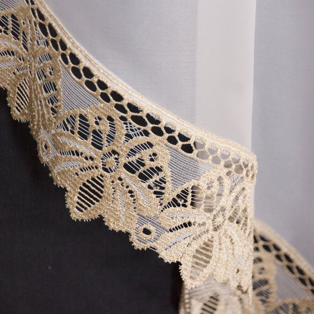 Занавеска из вуали с кружевом "Ф. РЕЙЧЕЛ" на шторной ленте, цвет белый, Польша.