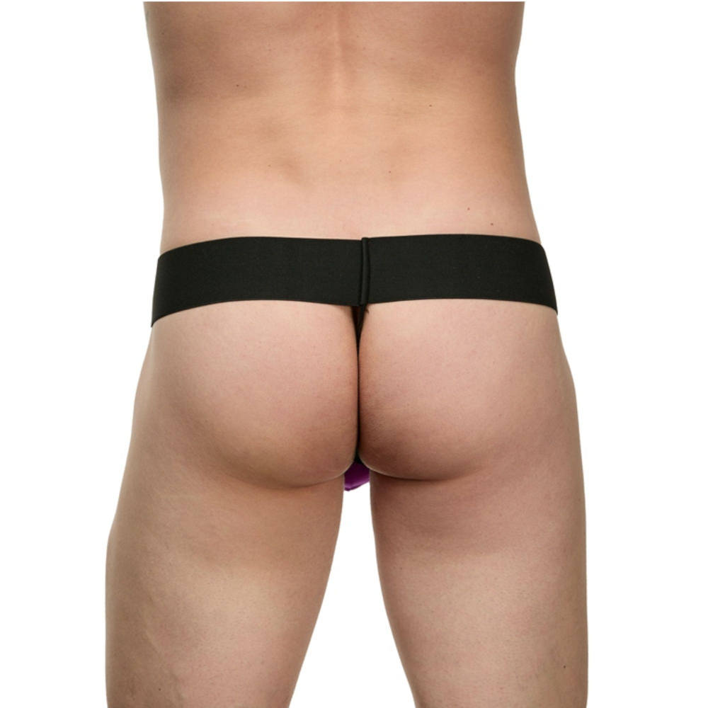 Мужские трусы-стринги на широком поясе (Размер: S-M) (Цвет: фиолетовый с черным)