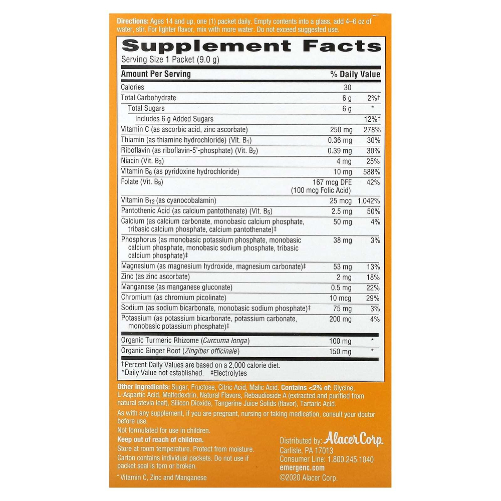 Emergen-C, Куркума и имбирь, цитрусовый и имбирь, 18 пакетиков по 9 г (0,32 унции)