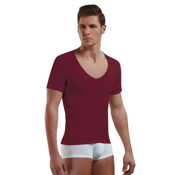 Мужская футболка с глубоким вырезом бордовая Doreanse 2820