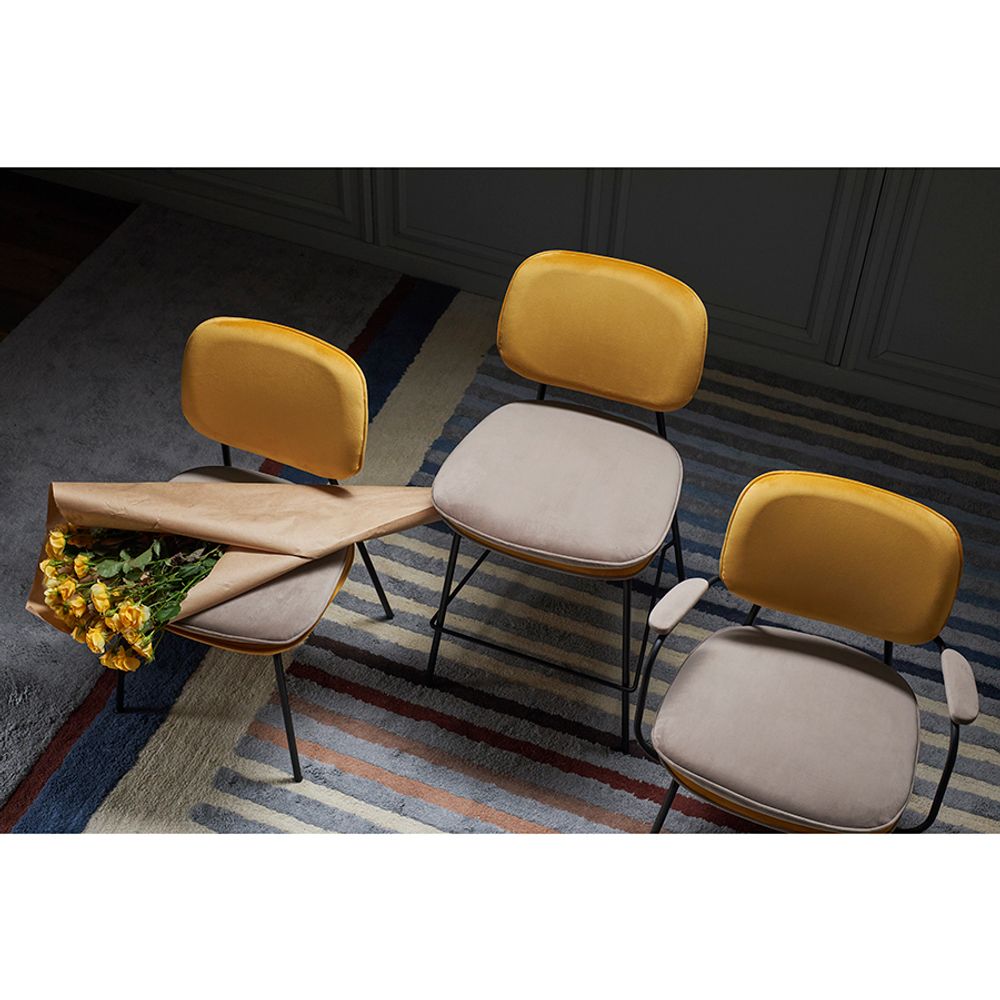 Стул полубарный с контрастным кантом Pea, велюр, желтый/бежевый