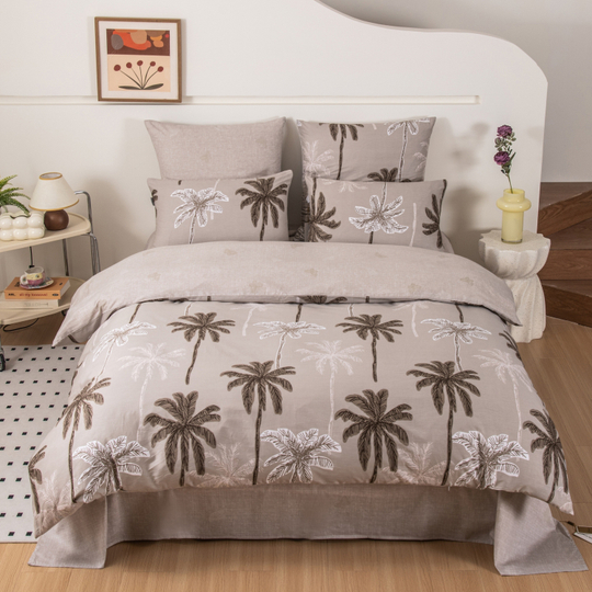 Комплект постельного белья на резинке Делюкс Сатин 100% хлопок «Пальмовый берег»