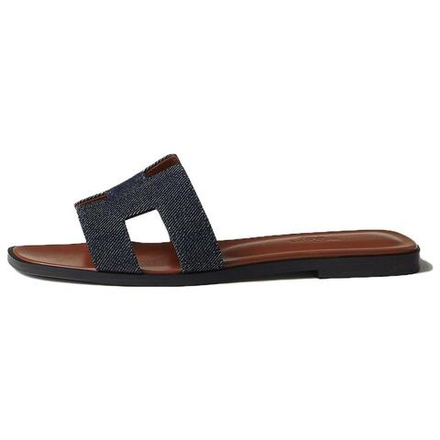 Hermes Oran open-toed flat-heeled slippers women's primary color blue, H211242Z 48