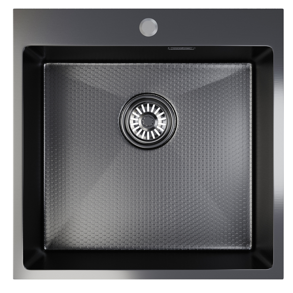Мойка настол.монтаж 50х50 (2,0) вып 3 1/2  MIXLINE PRO 20см с сифоном (черный графит НАНО декор)