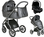 Детская коляска Roan Bass Next Кожа 3 в 1 с автокреслом Tutis Elo Lux EduSky Black RN083/1 Graphite Pearl