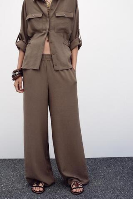 ZARA ШИРОКИЕ БРЮКИ, РЫЖЕВАТО-КОРИЧНЕВЫЙ