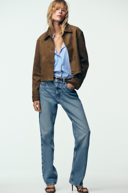 ZARA КУРТКА ИЗ ИСКУССТВЕННОЙ ЗАМШИ, КОРИЧНЕВЫЙ