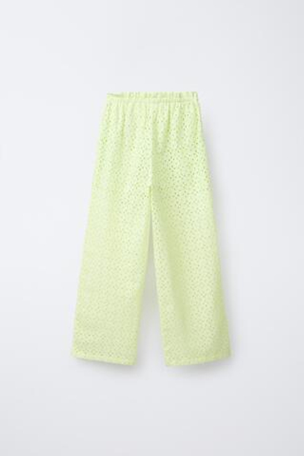 ZARA БРЮКИ С ВЫШИВКОЙ ШИФФЛИ ПРЯМОГО КРОЯ, ЛАЙМОВЫЙ