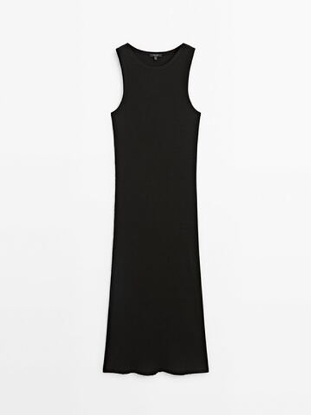 Massimo Dutti Платье из 100% хлопка в рубчик, черный