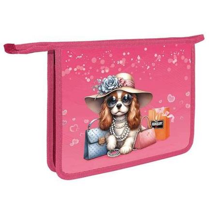 Папка для тетрадей 1 отделение А5 на молнии Канцбург, пластик Дама-собачка