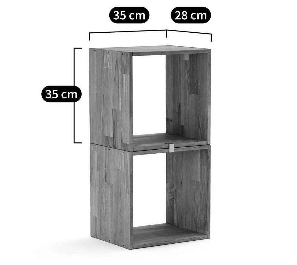Полки 35х28х35, Эдгар, настенные, напольные, комплект из 2 шт, деревянные, дизайнерские, стеллаж модульный - 2 куба, массив дуба, цвет темный дуб, Dipriz