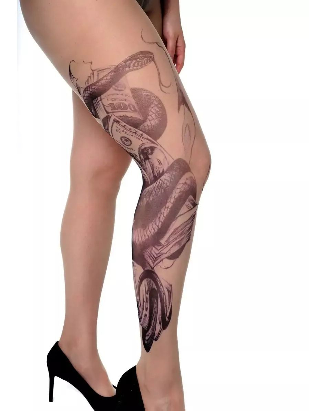 Колготки +size с имитацией тату в виде змеи (Размер: XL-XXL-XXXL) (Цвет: бежевый)