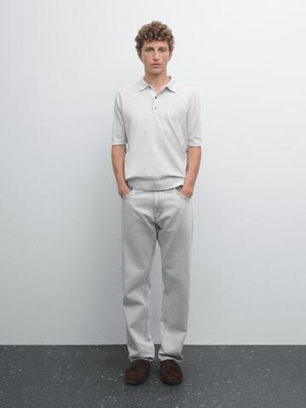 Massimo Dutti Трикотажное поло с короткими рукавами, жемчужно-серый