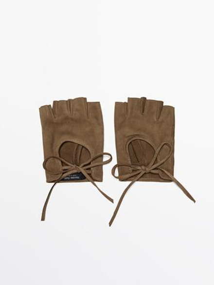 Massimo Dutti Перчатки из 100% козьей замши, песочный