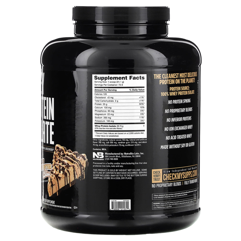 NutraBio, изолят сывороточного протеина, со вкусом шоколада и арахисовой пасты, 2268 г (5 фунтов)