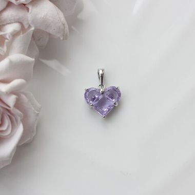 Подвеска с Сердце с сиреневым фианитом, 14 мм, родий, П545