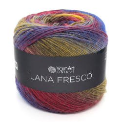 Лана Фреско (Lana Fresco) пряжа YarnArt 100%шерсть 4х100г/380м (8108 яркий синий-горчица-бордо-вишня)