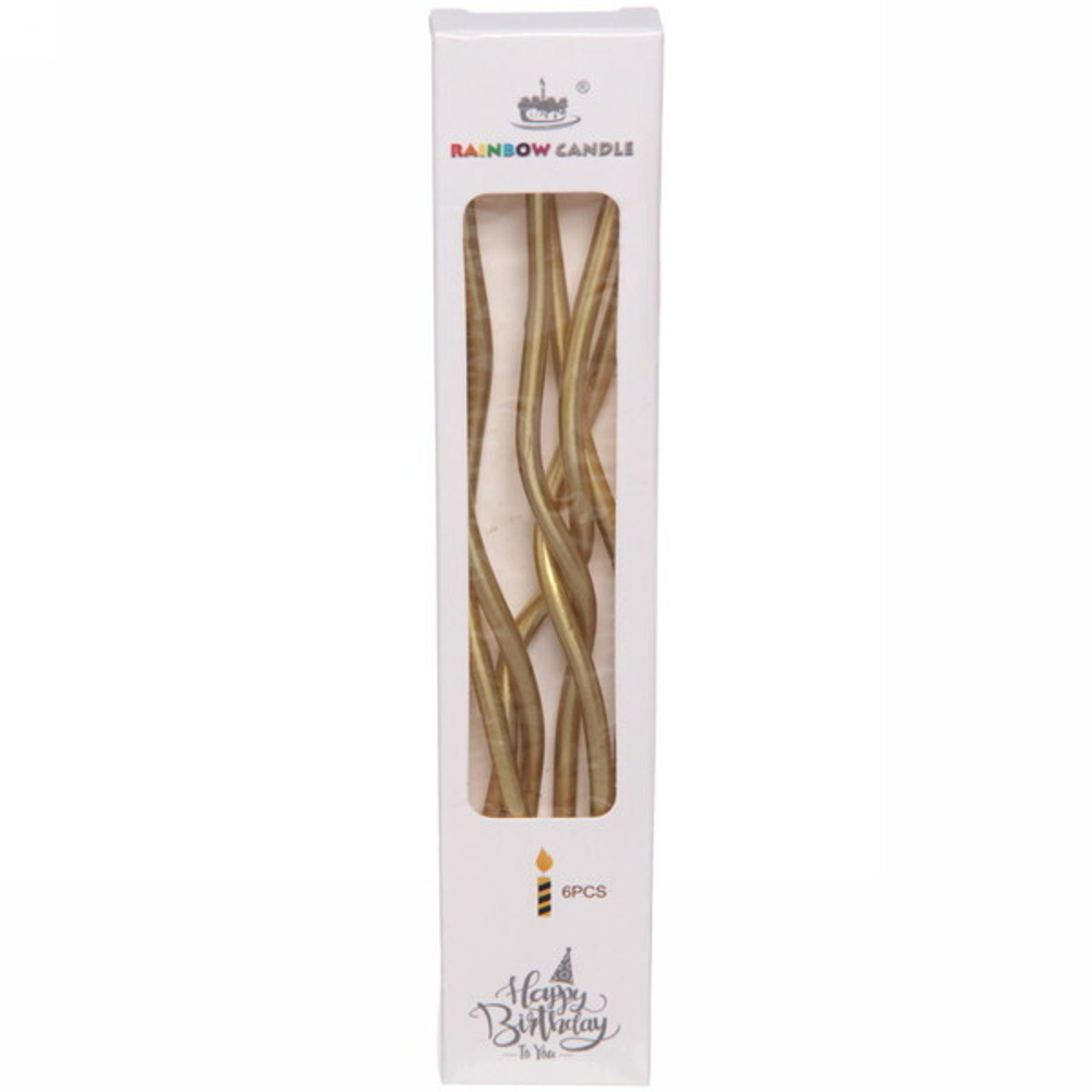 Свечи для торта «Глянцевая волна» 6 шт. 13 см, золото