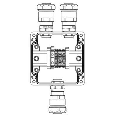 Взрывозащищенная клеммная коробка из полиэстера TBE-P-03-(4xCBC.4-1xTEO.4)-2xANP22CMB(A)-1xANP22CMB(C)1Ex e IIC Т5 Gb / Ex tb IIIC T95°C Db IP66/КЗ