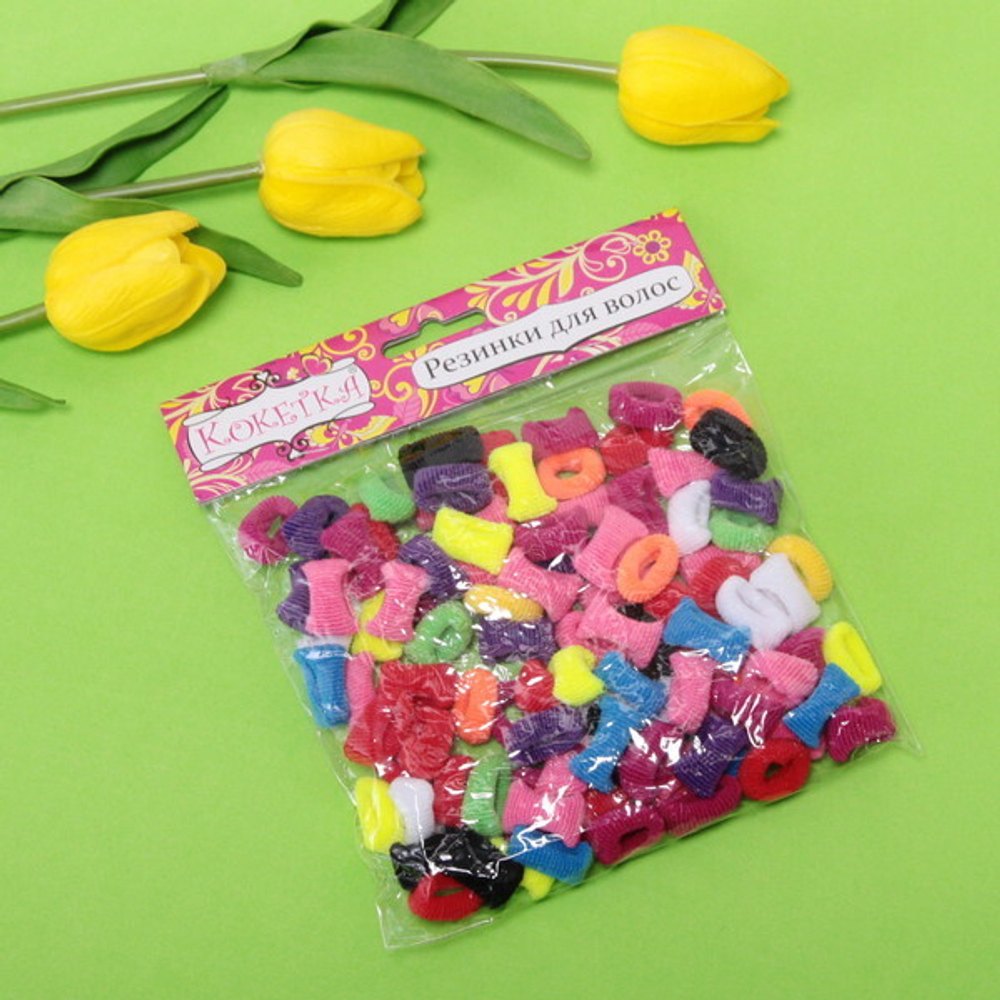 Резинки для волос 100шт «Кокетка - Яркий Бум», цвет микс, d-2см