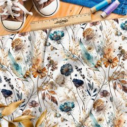 Ткань поплин сухоцветы васильки и герберы