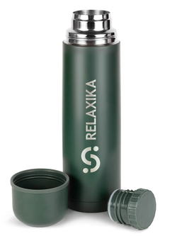Термос Relaxika 101 (1 литр), хаки (стикерпак "Кемпинг")