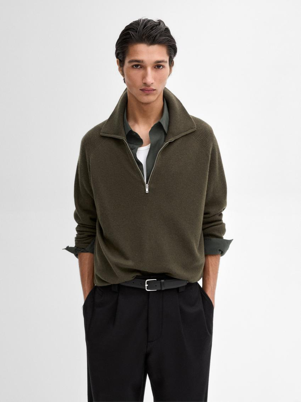 Massimo Dutti Свитер из смесовой шерсти, хаки