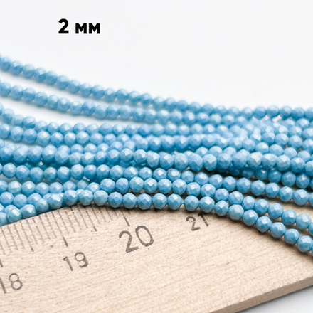 Фианит "матовый" (кубический цирконий), цвет бирюзовый, размер около 2 мм, цена за нить 38 см