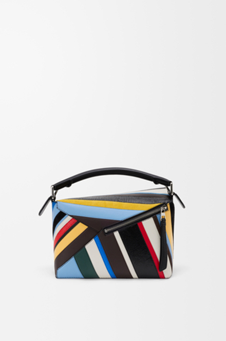 Loewe Сумка Stripes Small Puzzle Edge из телячьей кожи наппа, замши и кожи ящерицы, разноцветный