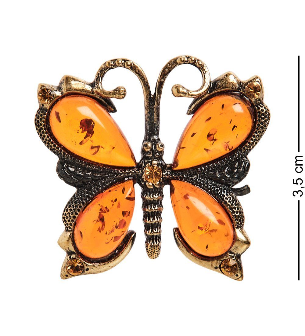 AM-2845 Брошь «Бабочка со стразами « (латунь, янтарь)