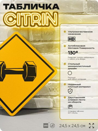 Табличка декоративная "Гантель" на дверь и стену, спортивная, информационная, декоративный знак, 24,5х24,5 см, пластиковая, Айдентика Технолоджи