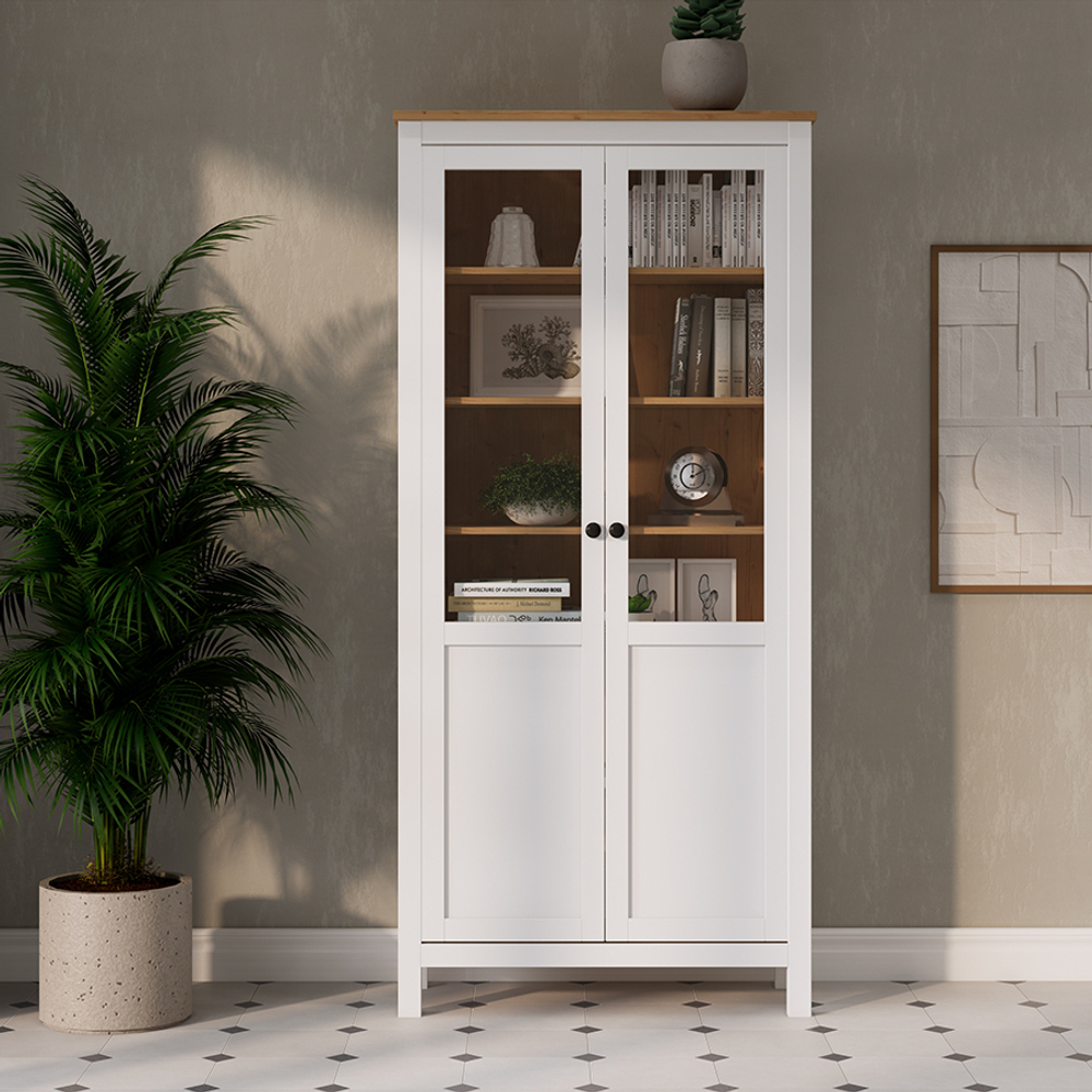 Шкаф-витрина Хемнэс Hemnes/Кымор, ст/пн 90х198х37 см, белый/светло-коричневый